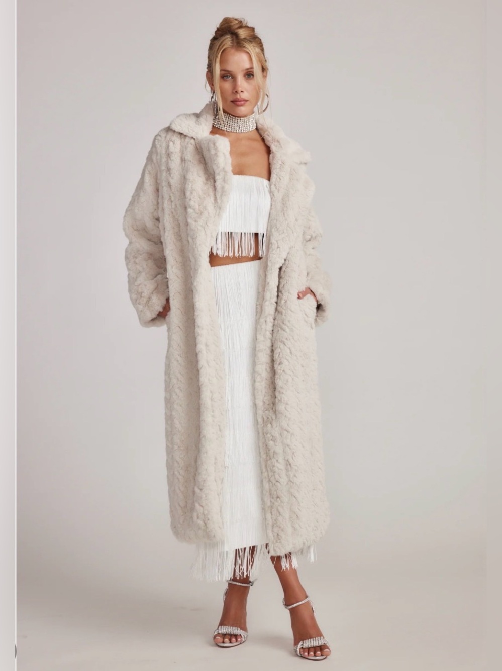 12th Tribe Sasha Cream Faux Fur Long Coat
